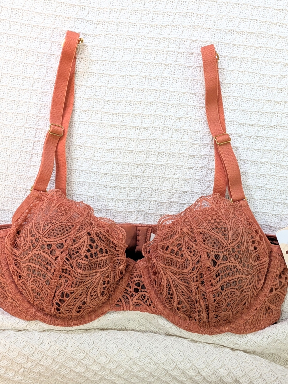 Lively Unlined Lace Balconette Bra - Terracotta orange - size 32B